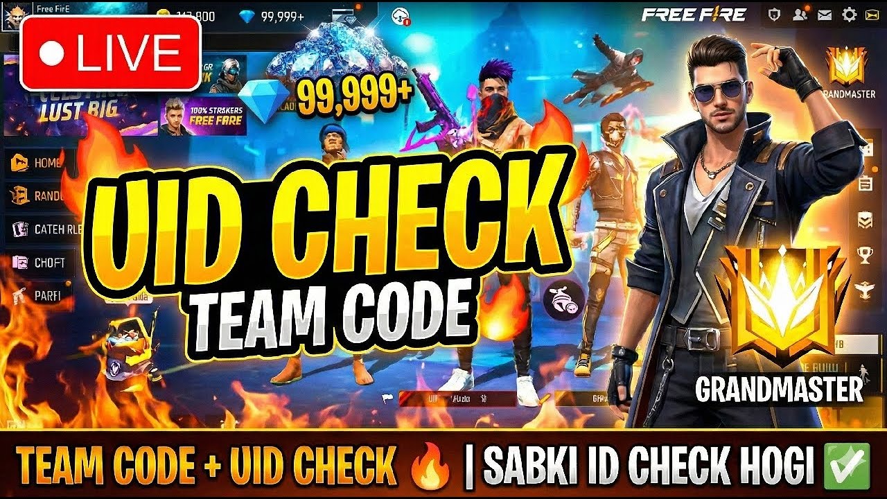 🔴 LIVE: FREE FIRE UID CHECK 😱 TEAM CODE AAO! 