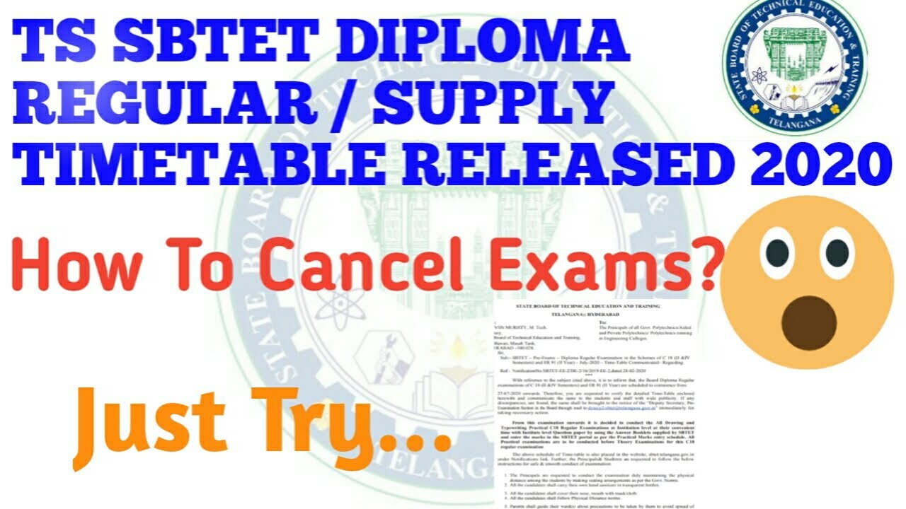 TS SBTET DIPLOMA REGULAR/SUPPLY TIMETABLE 2020 Released | Diploma Exams | TS | How to cancel Exams?