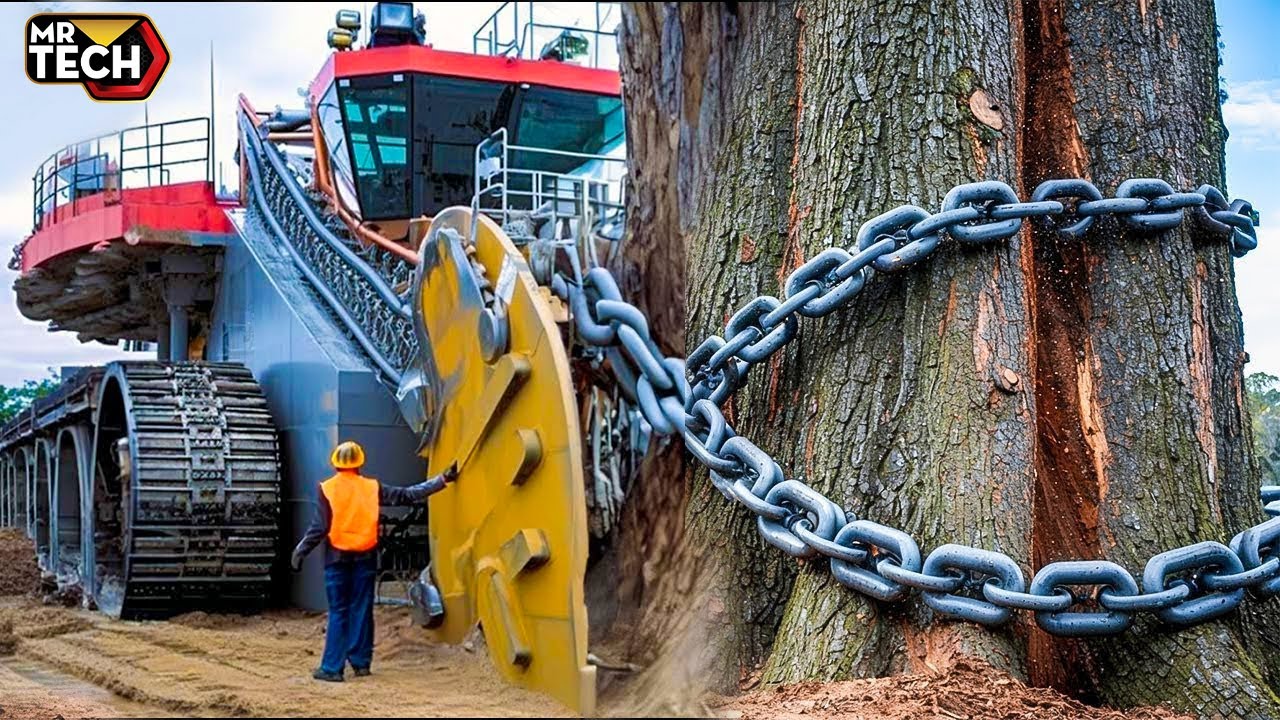 Extreme Dangerous Fastest Big Chainsaw Cutting Tree Machines | Monster Stump Removal Excavator #13