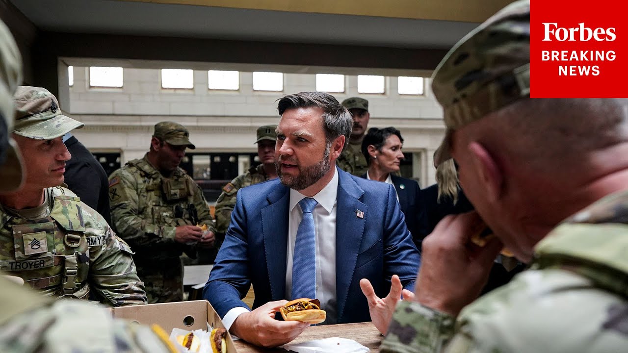 WATCH: JD Vance Grabs A Burger With National Guard Troops At DC's Union Station As Hecklers Jeer Him