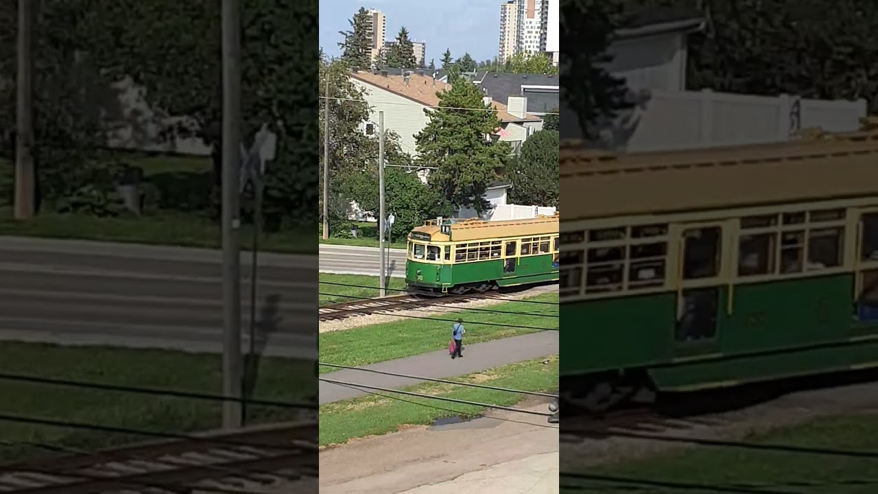 Edmonton cute historical Streetcar leaving  the Fringes Festival Zone@!