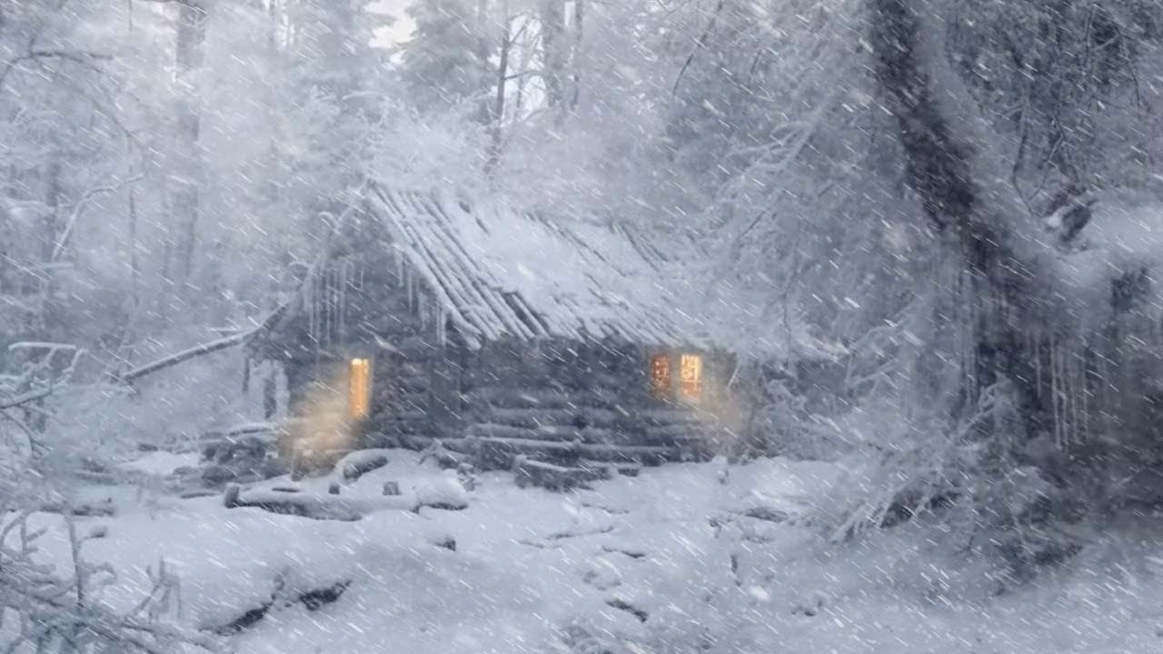 Hiding In An Abandoned Log Cabin From Strong Winter Wind | Heavy Blizzard & Wind Sounds for Sleeping