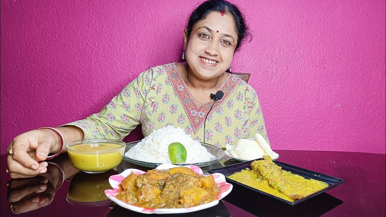 Eating Show II Bhat, Dal, Katla Fish Curry, Bhola Macher Jhal, Papad🔥🔥