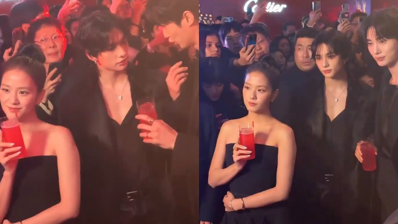 Джису, Хёнджин из Stray Kids и Пён Усок взаимодействуют на вечеринке Cartier в честь окончания года