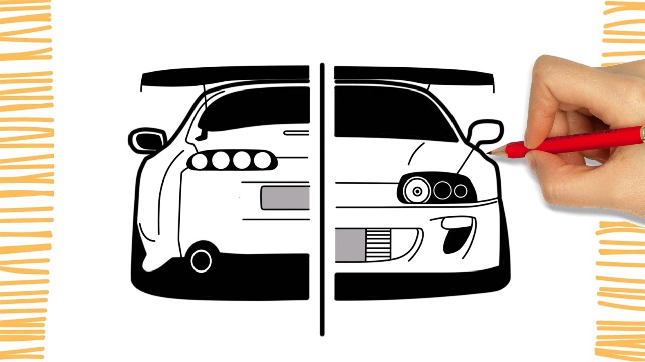 How to Draw a TOYOTA SUPRA I FRONT AND BACK I Easy