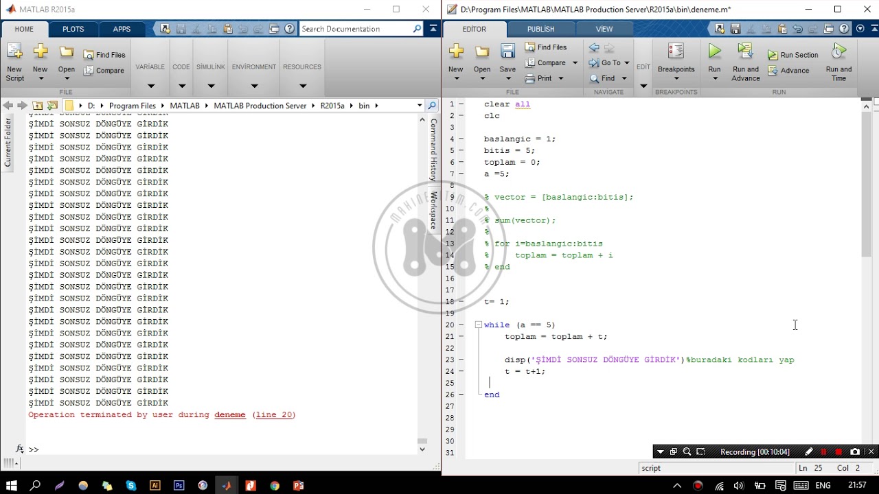 Matlab Dersleri Ders 18   Matlab For ve While Döngüleri Son Ders