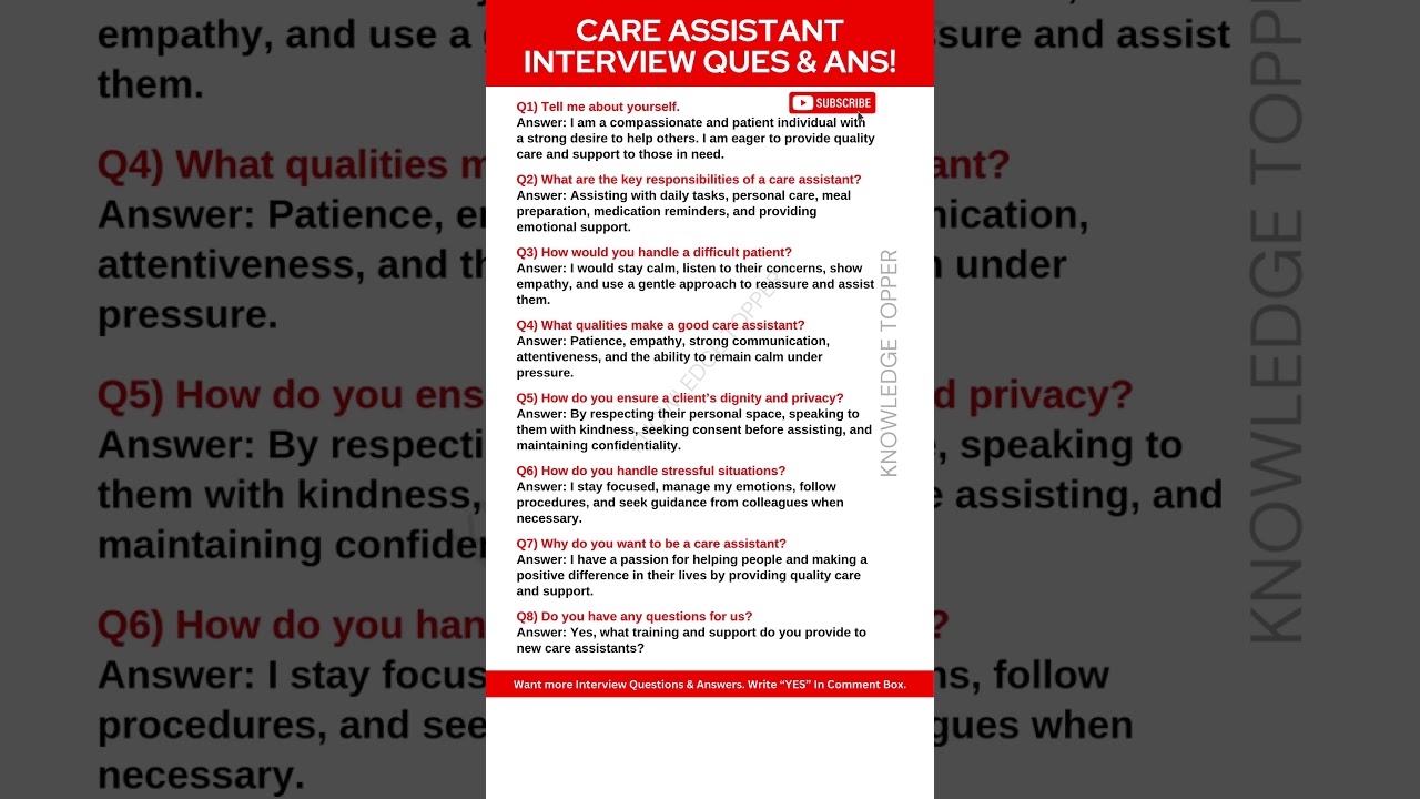 Care Assistant Interview Questions and Interview