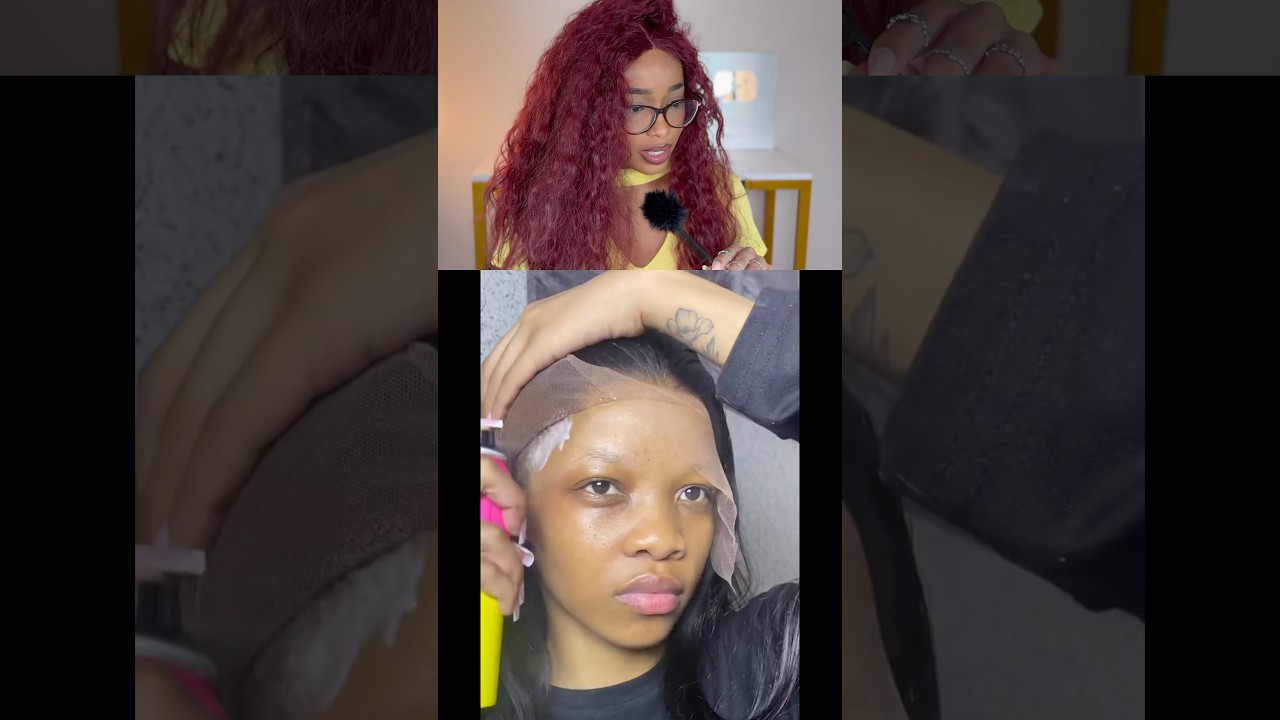 COLOCA&Ccedil;&Atilde;O DE LACE COM NOVA COLA SPRAY 😍 #queenfazassim #wigs #lace #lacewig #shortvideo