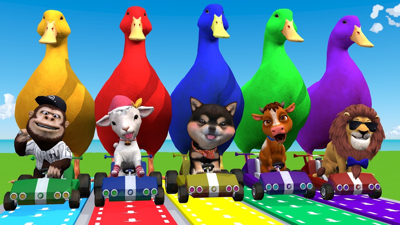 Long Slide Game With Cow Elephant Gorilla Hippopotamus Tiger - 3d Animal Game - Funny 3d Animals