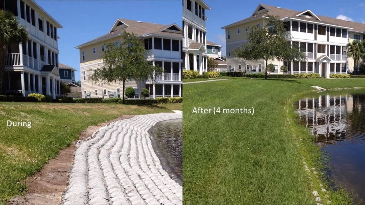 Before, During, & After Video of Shoreline Restoration of Flexamat around HOA lake in Bradenton FL
