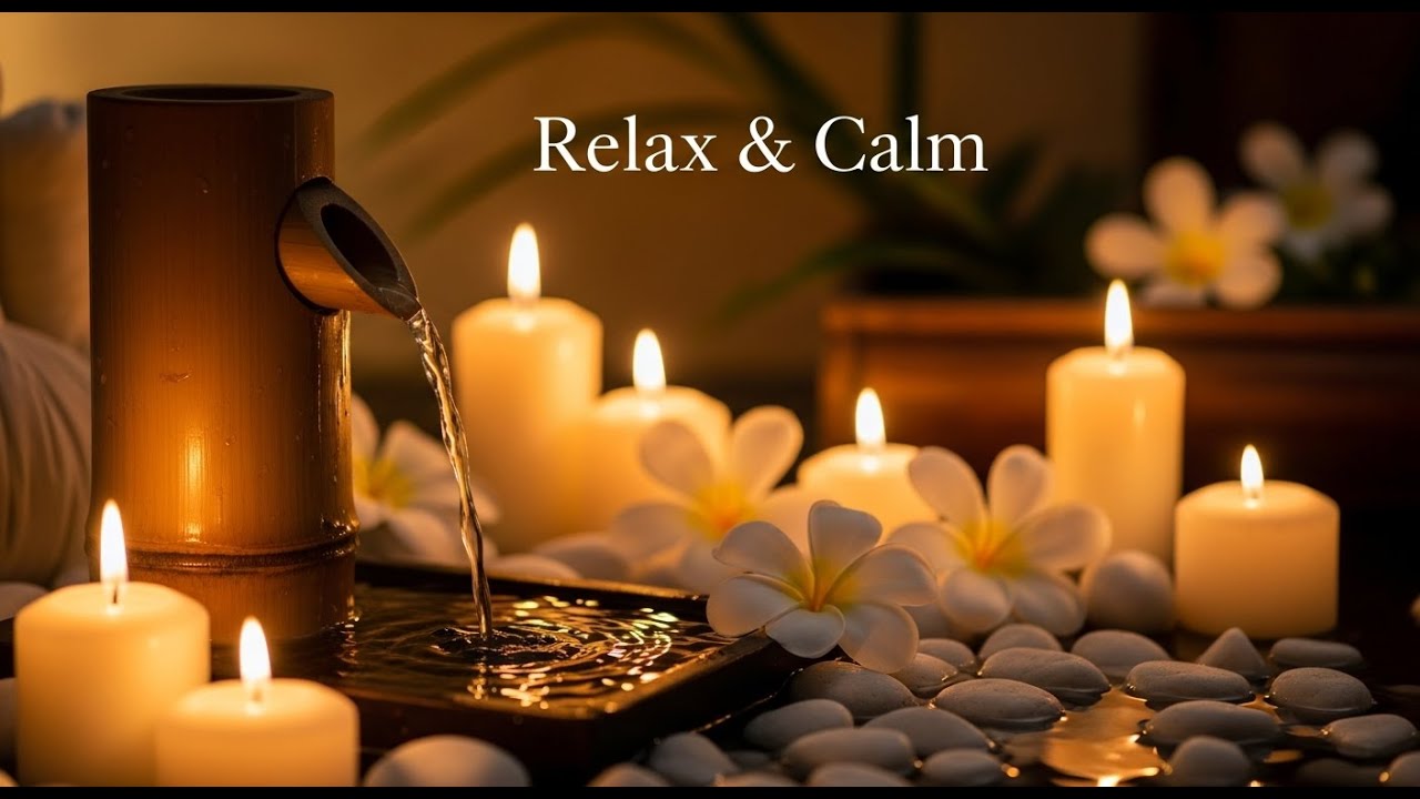Calming Zen Flow Ambience Bamboo Fountain and Candle Glow for Relaxation Meditation Deep Sleep