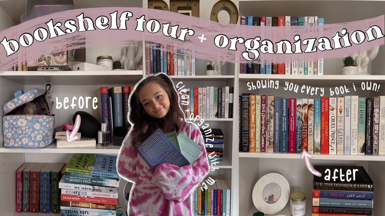 BOOKSHELF TOUR 💕🫶🏻 finally showing you every book i own + organizing my bookshelves! *aesthetic*