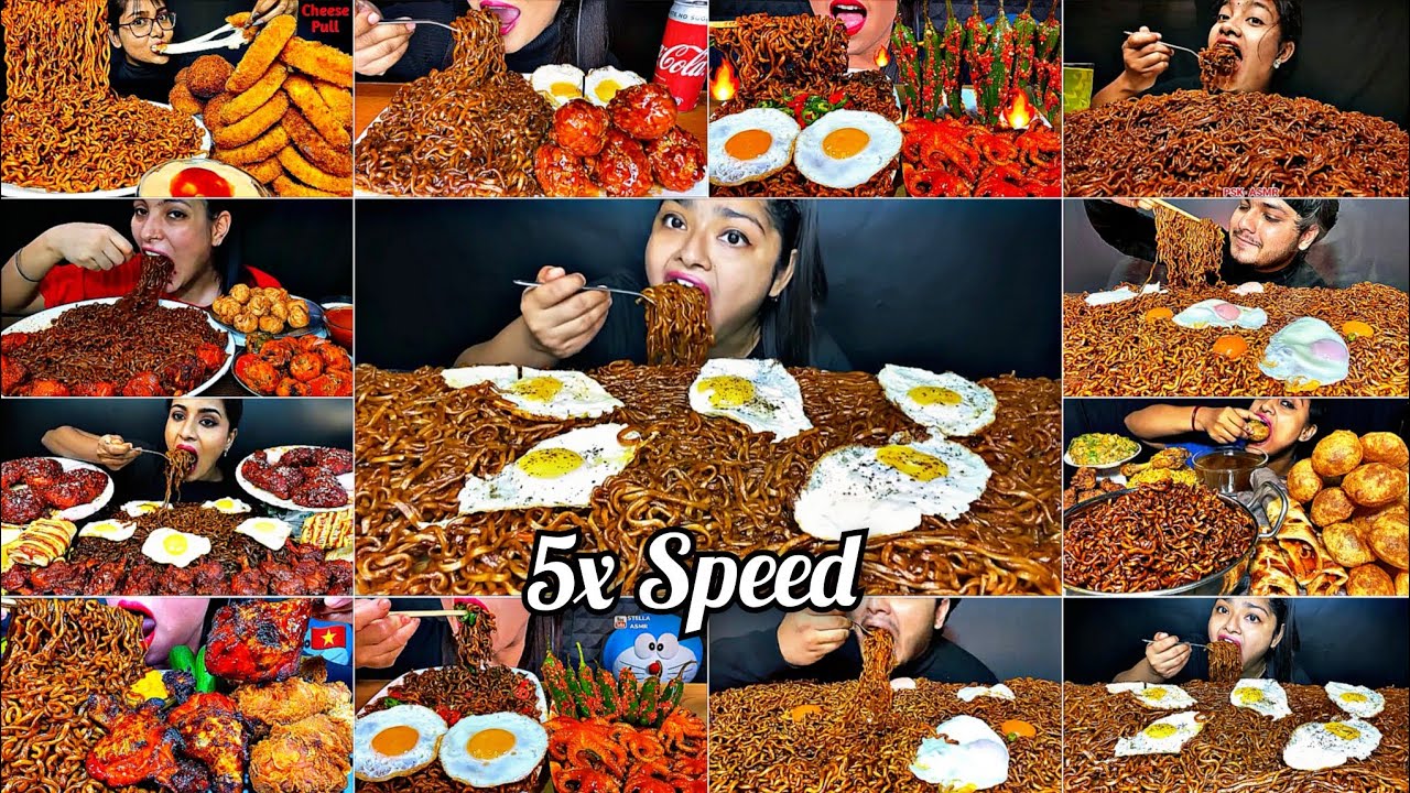 ASMR:Eating Spiciest🔥Black Bean Noodles Challenge😱Sunny side up eggs Chowmin Indian food Mukbang