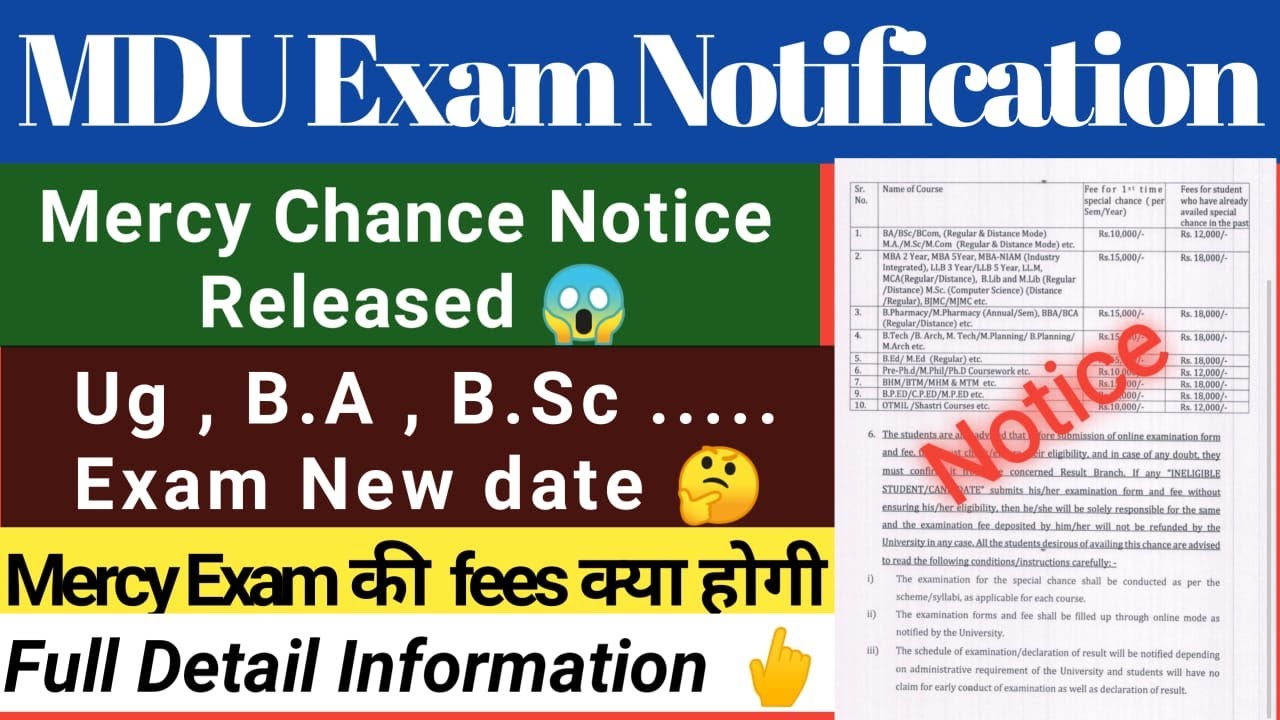 MDU exam updates | MDU exam notification | MDU exam notice | MDU exam news | MDU exam latest news