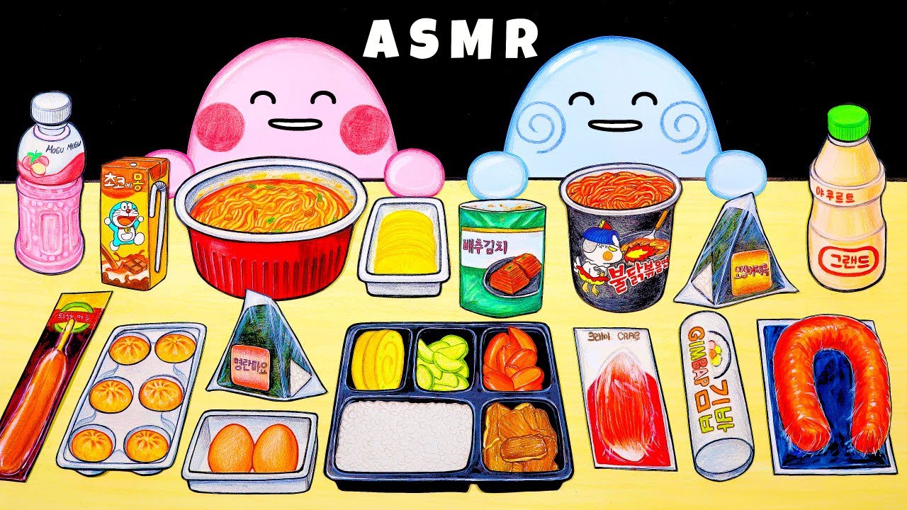 슬라임 핑뀨, 힝구의 편의점 먹방 스톱모션 3탄! ASMR MUKBANG STOPMOTION Convenience store food with SLIME Pinkkyu&Hingu