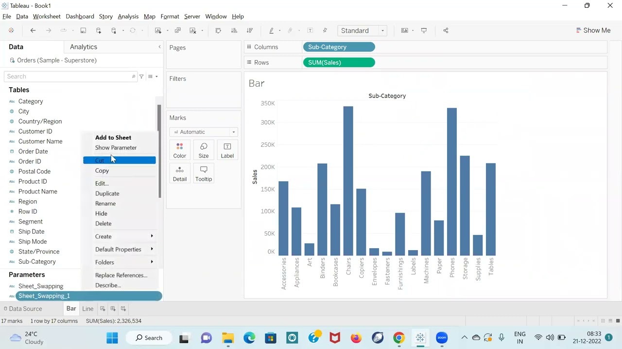 Sheet swapping methode in tableau