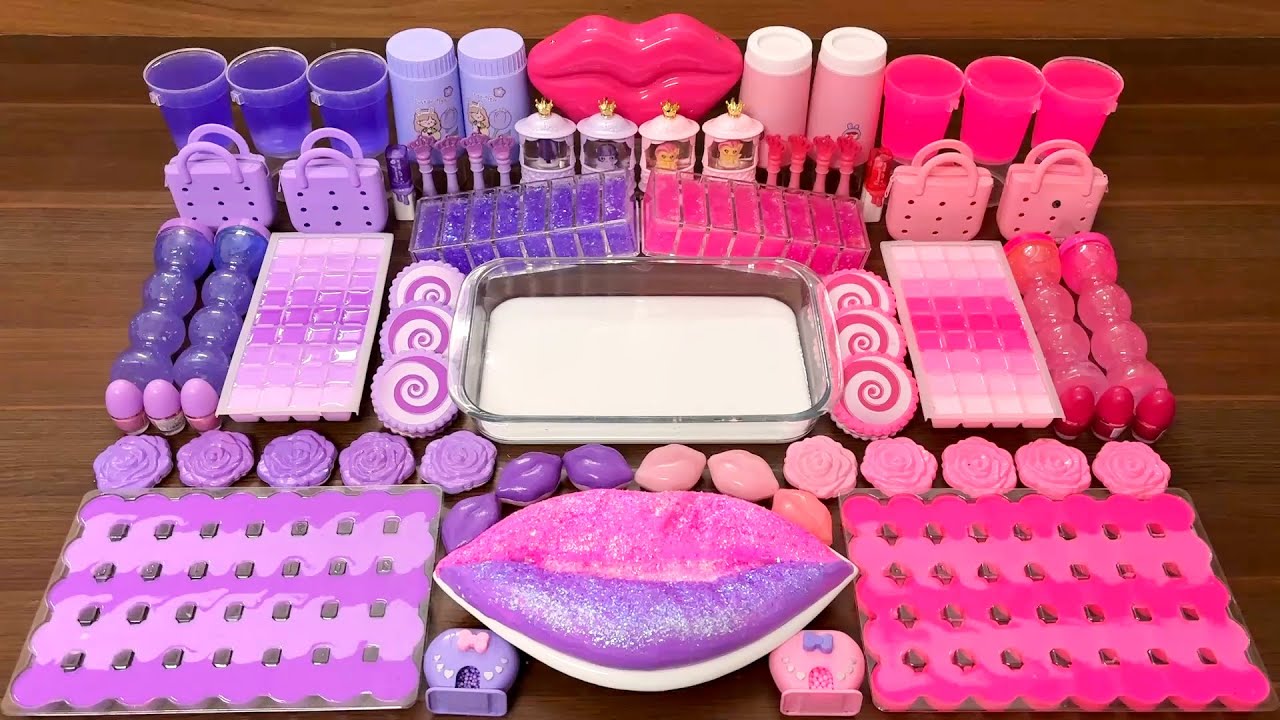 Slime Mixing Glossy: Relaxing Pink vs Purple Random Sparkles