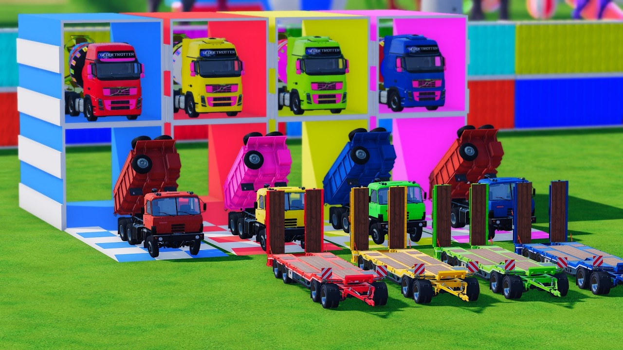 TRANSPORTING BUS, POLICE CARS, DUMP TRUCK, BOX TRUCK, FIRE TRUCK WITH SCANIA TRUCK  - FS22 #40