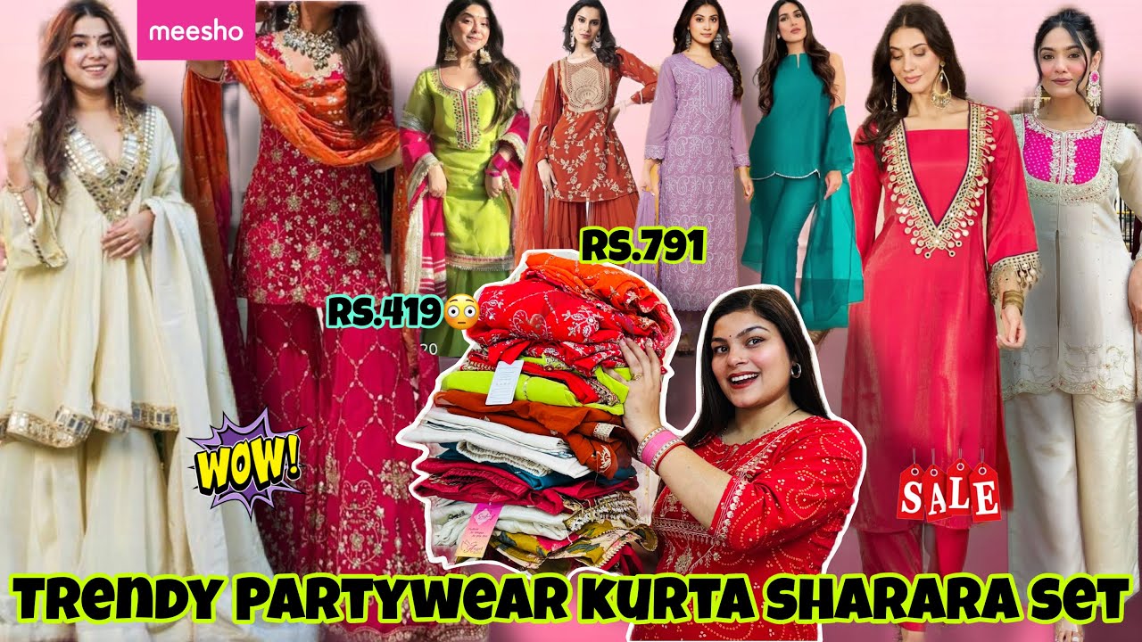 10+ partywear kurta sharara set from meesho❤️☺️ trendy/viral kurta set starting rs.419✅ #meeshohaul 