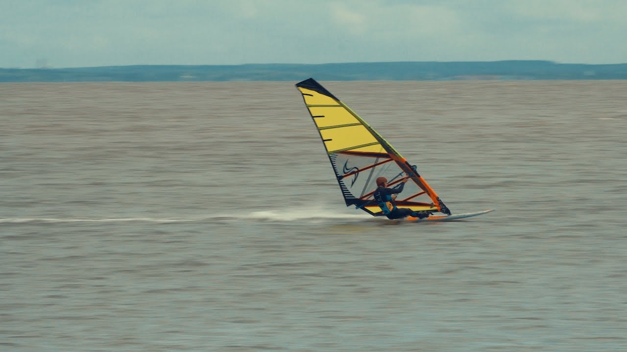 Eskild doing 72 km/h windsurfing on Ringk&oslash;bing Fjord