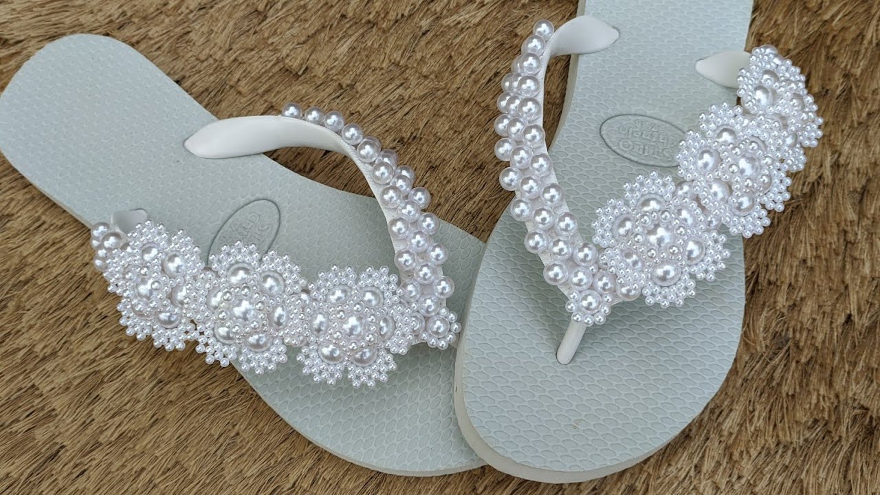 TRAMA DE PÉROLAS SUPER CHIQUE - Chinelos Bordados Com Pérolas - Adalto Lopes - Artesanatos