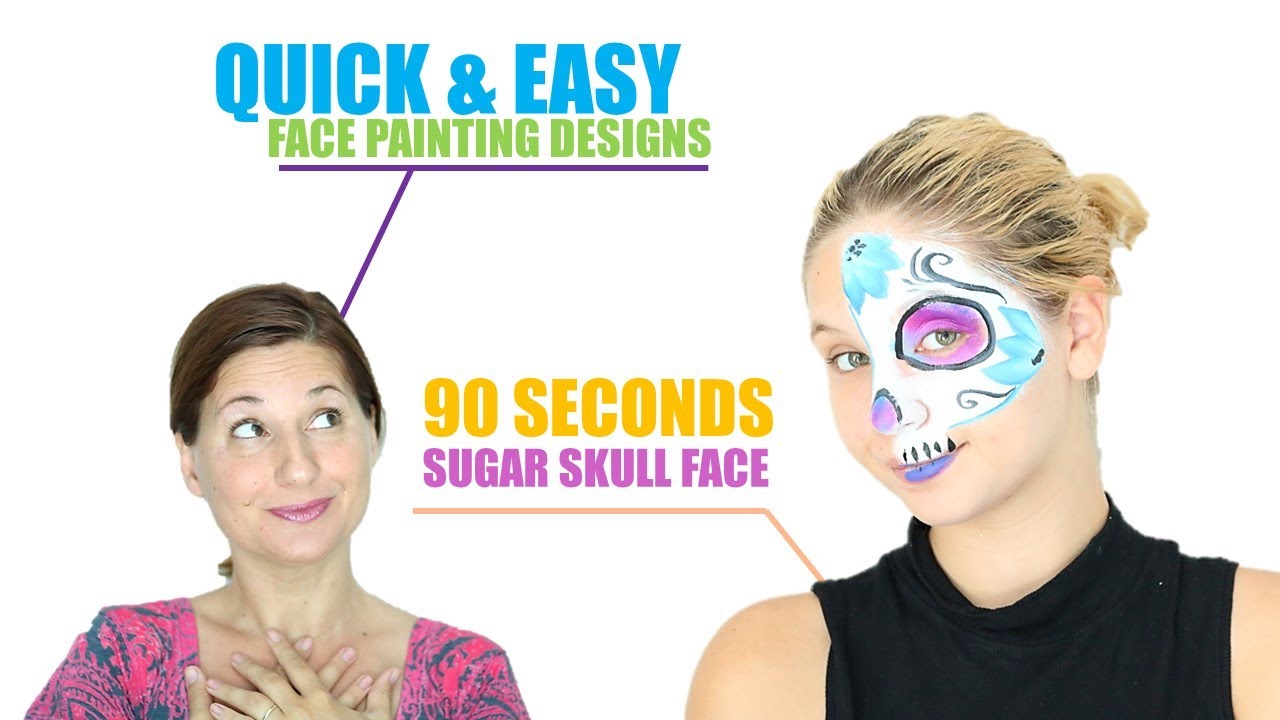 SHORT - Quick and Easy 90 Seconds Sugar Skull Face Painting Demo - Step by Step
