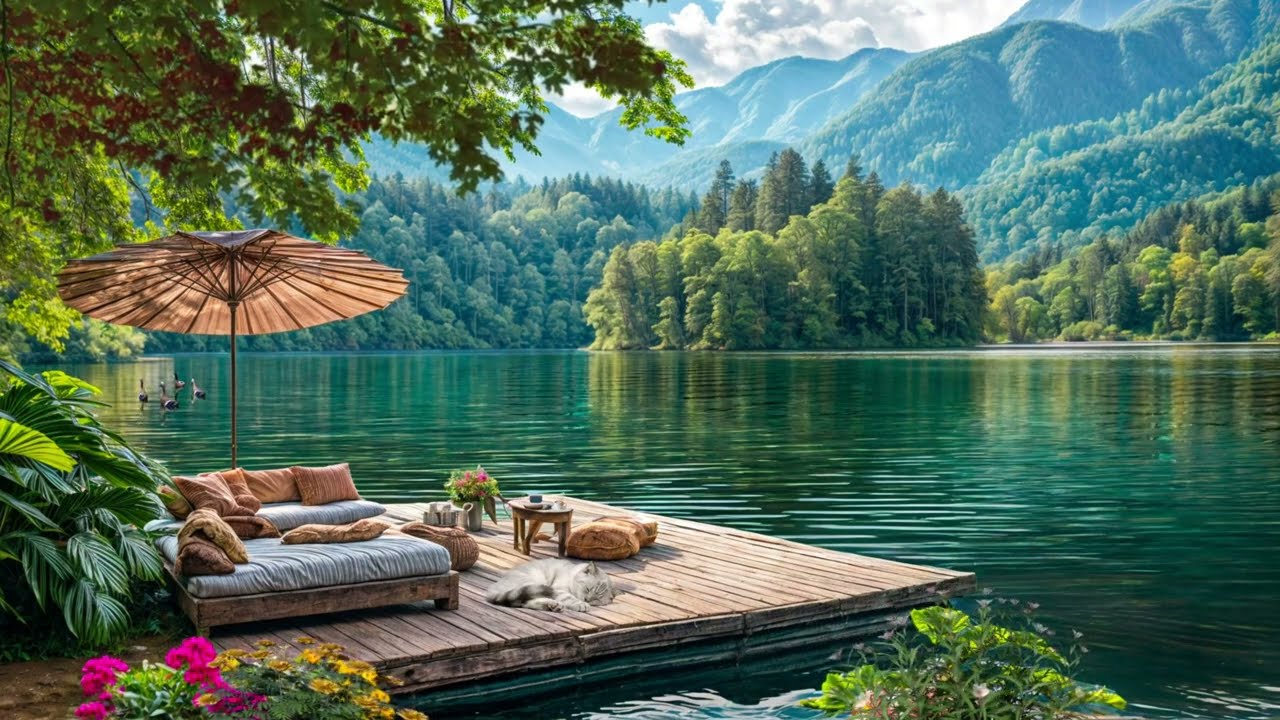 Fresh Spring Morning by the Lake 🌞🐦 | Birdsong, Calm Water & Mountain Scenery