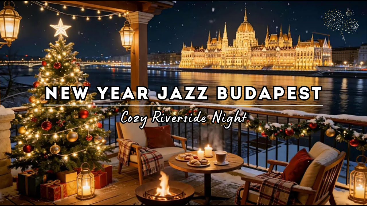 New Year Jazz in Budapest for Relax & Unwind ~ Cozy Riverside Fireplace Winter Night Ambience 🎆