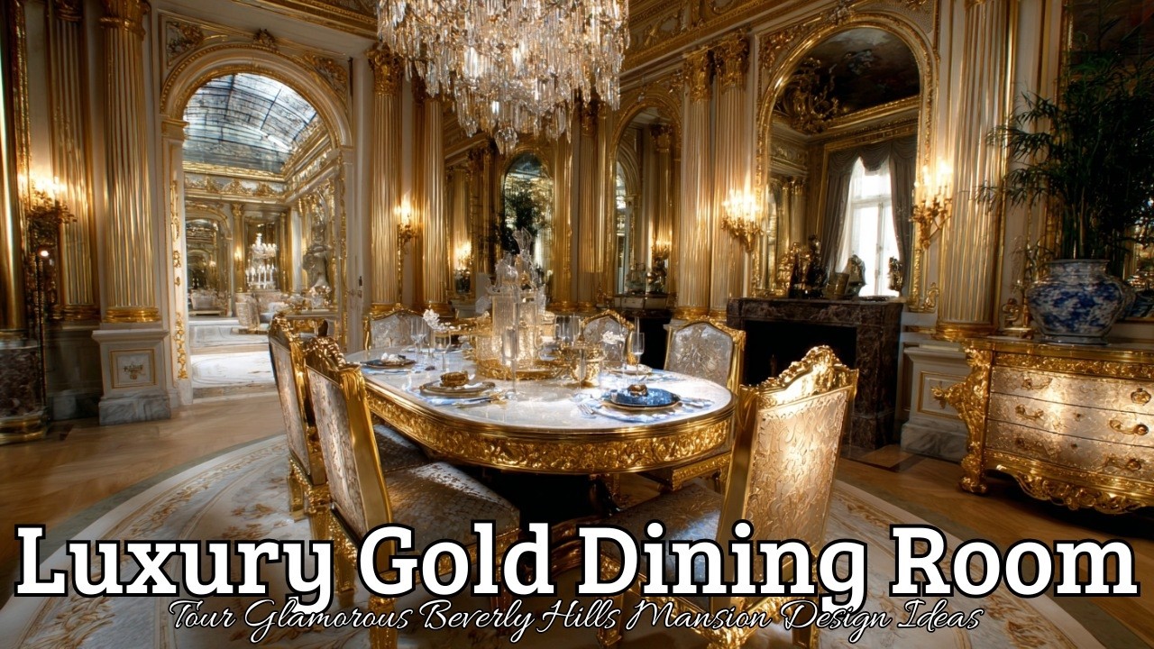 Luxury Gold Dining Room Tour | Glamorous Beverly Hills Mansion Design Ideas