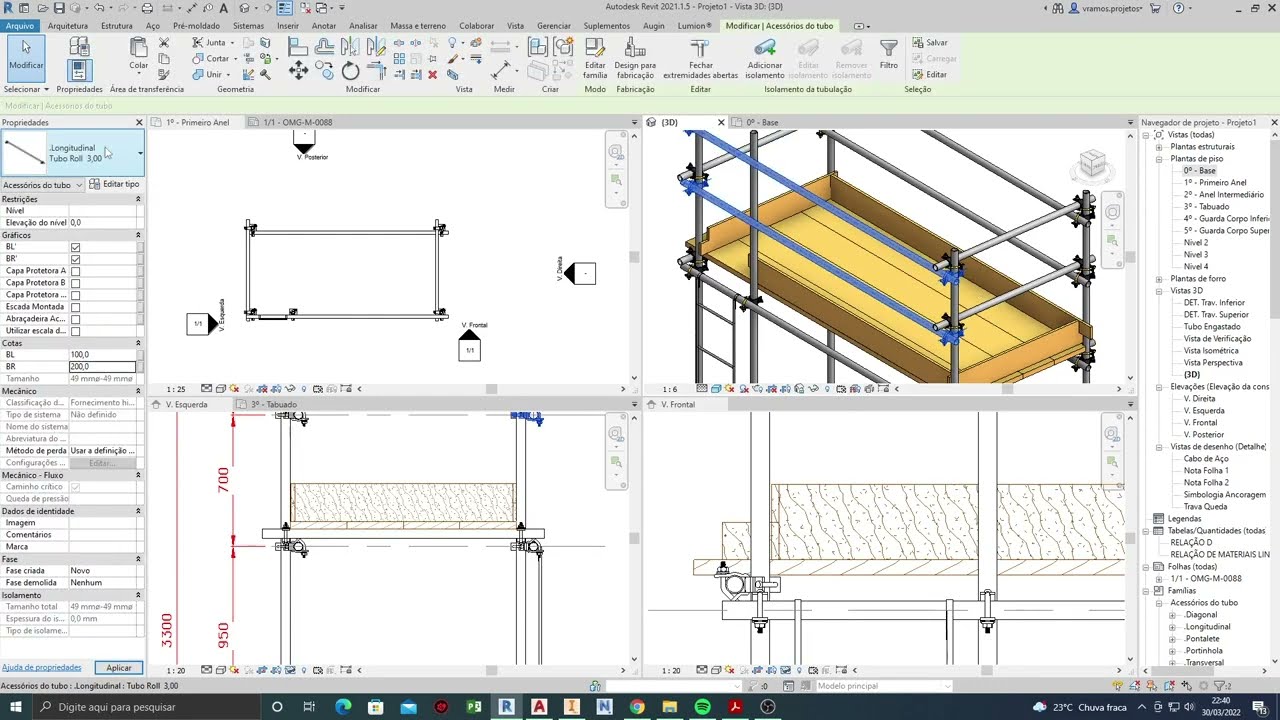 Projeto Básico de Andaime Tubo Roll em menos de 10 min. 100% REVIT