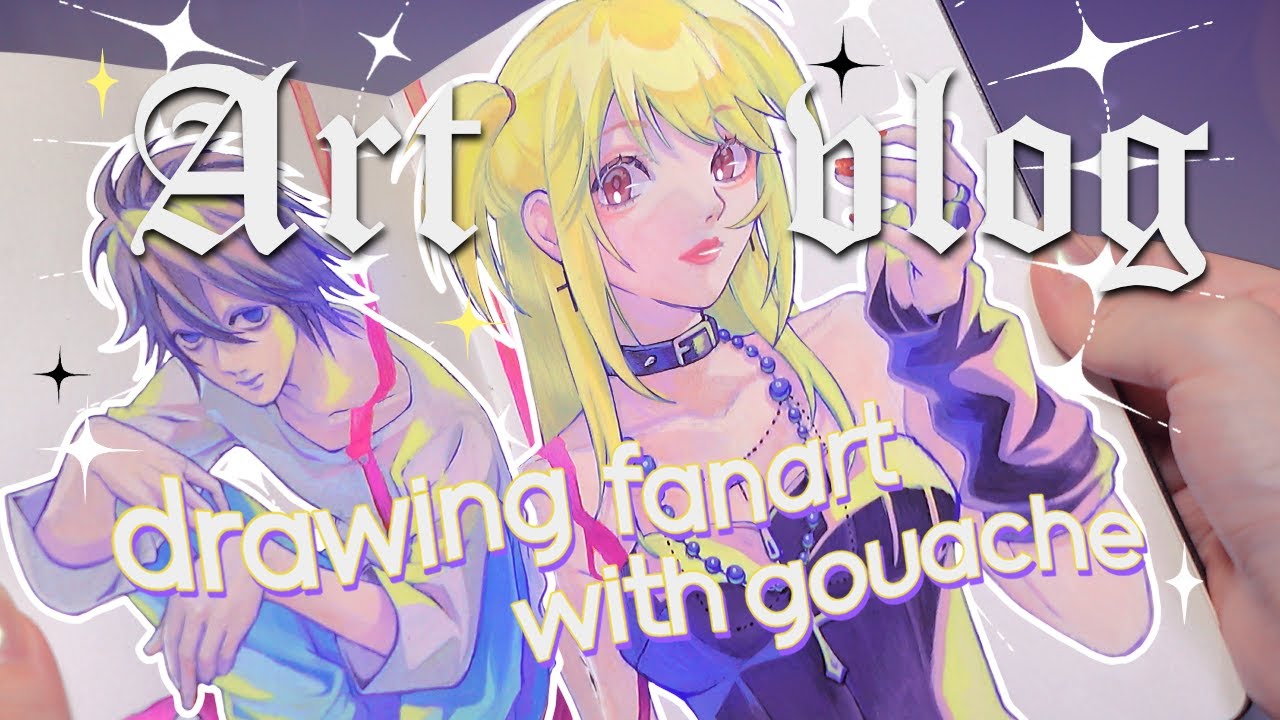 art vlog / 3 days of drawing fanart with gouache･*☽ death note✦