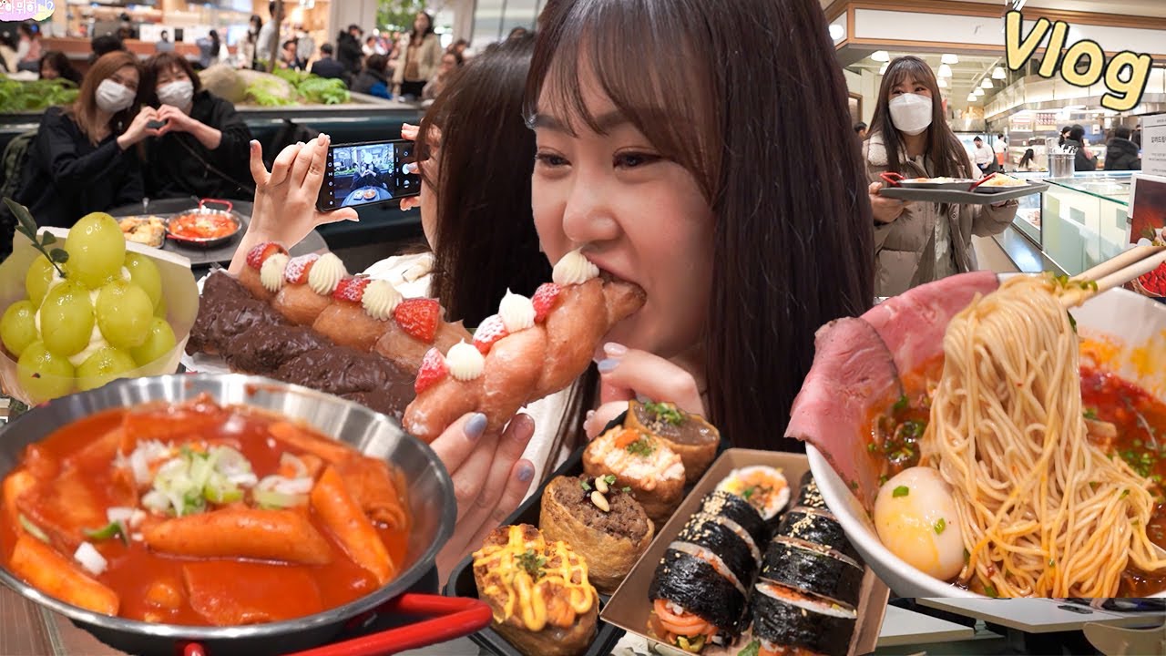 Свидание Mukbang & Shopping со зрителями в универмаге Hyundai, Lotte Mart в Сеуле Vlog🍰🍜🍤