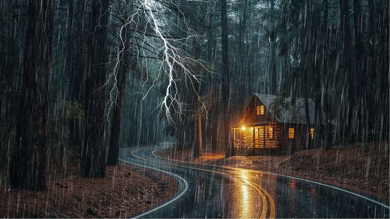 Cozy Forest Cabin Rain on Roof for Rest and Relaxation