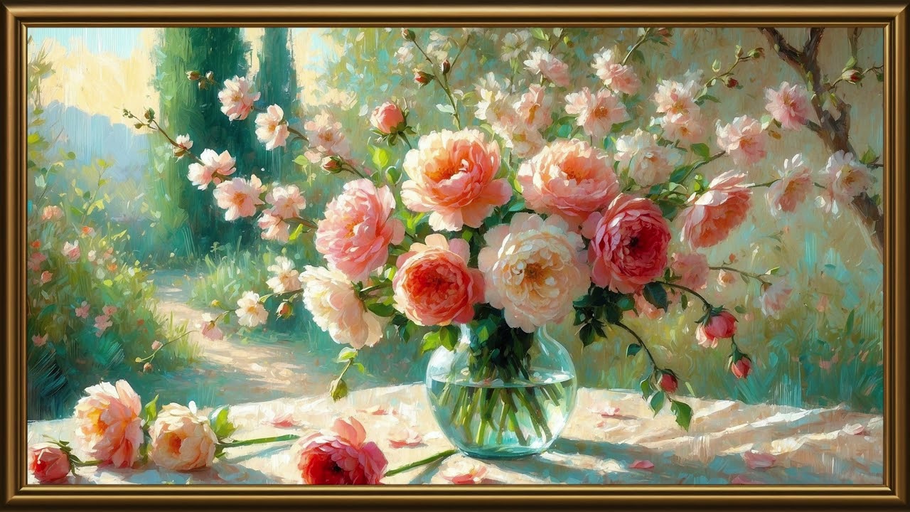 Spring Rose Garden Painting | Floral Bouquet for Frame TV | 4K Spring Art Screensaver & Wallpaper