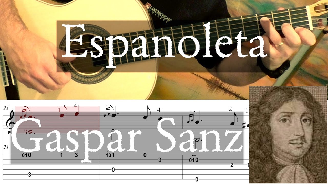 ESPANOLETA - Gaspar Sanz - Full Tutorial with TAB - Fingerstyle Guitar