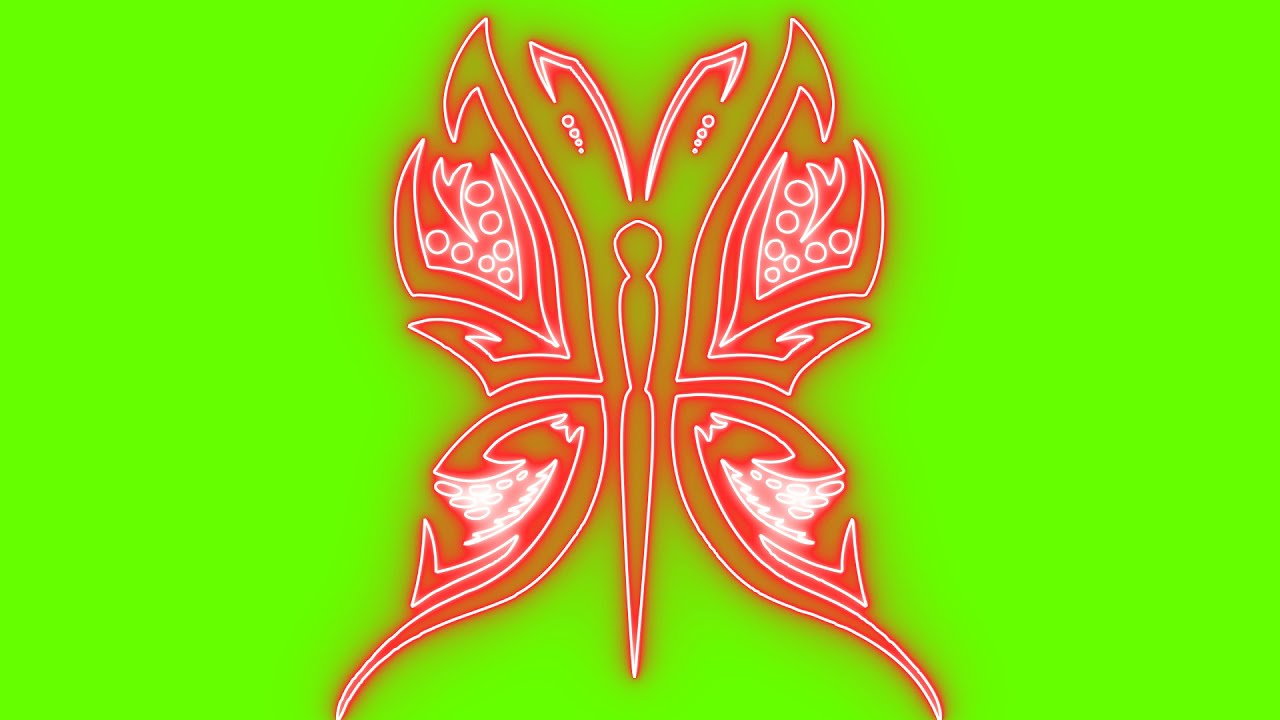 Neon butter fly animation green screen and black screen