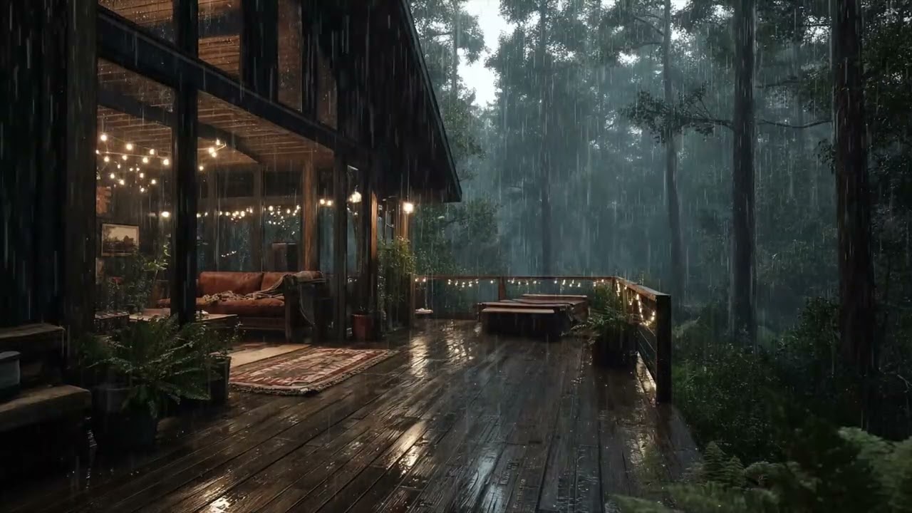 Peaceful Mountain Bedroom 🌧️ Heavy Rain on Deck for Deep Sleep