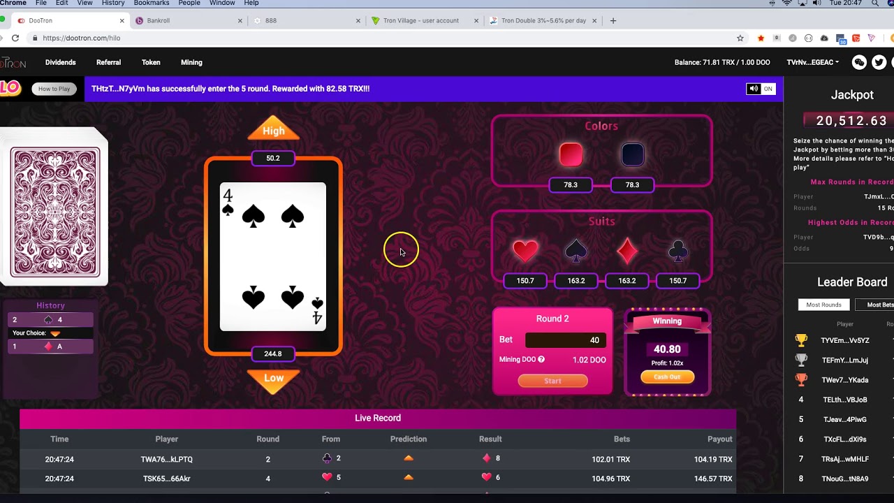 Dootron Dapp | New Tron Casino Dapp | Hi Lo Game with a Twist!