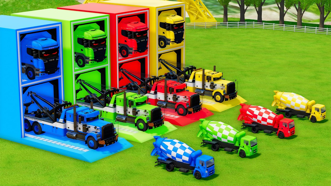 Garage with Colors - ALL MIXER TRUCK WITH DOUBLE FLATBED TRAILER TRUCK, SCANIA, TLX PHOENIX, AGRALE