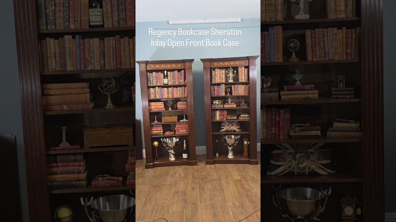 Regency Bookcase Sheraton Inlay Open Front Book Case #canonburyantiques #regencyfurniture #Sheraton
