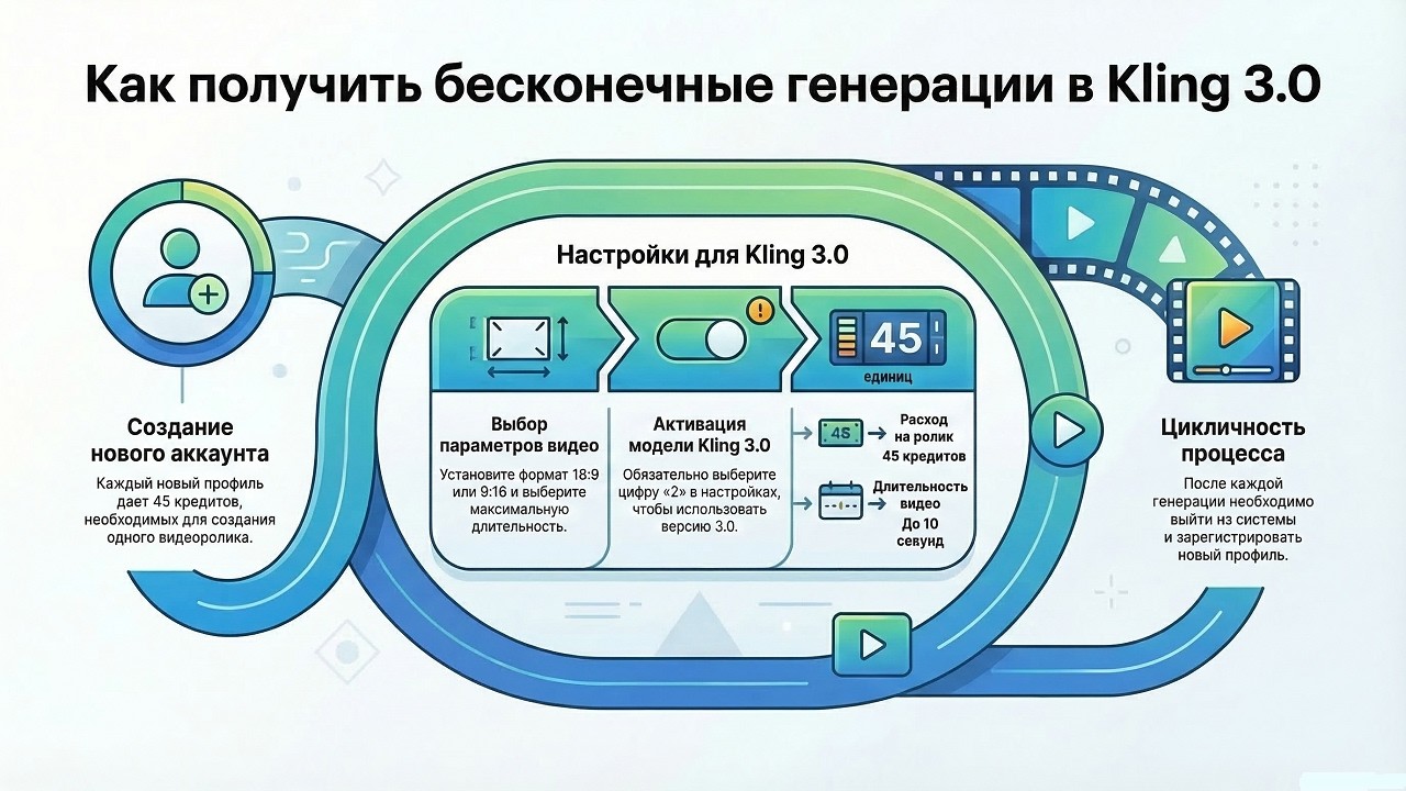 Как бесплатно генерировать бесконечное количество видео через Kling 3.0.