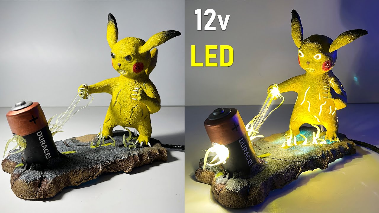 Diorama of realistic POKEMON Pikachu vs Duracell / clay