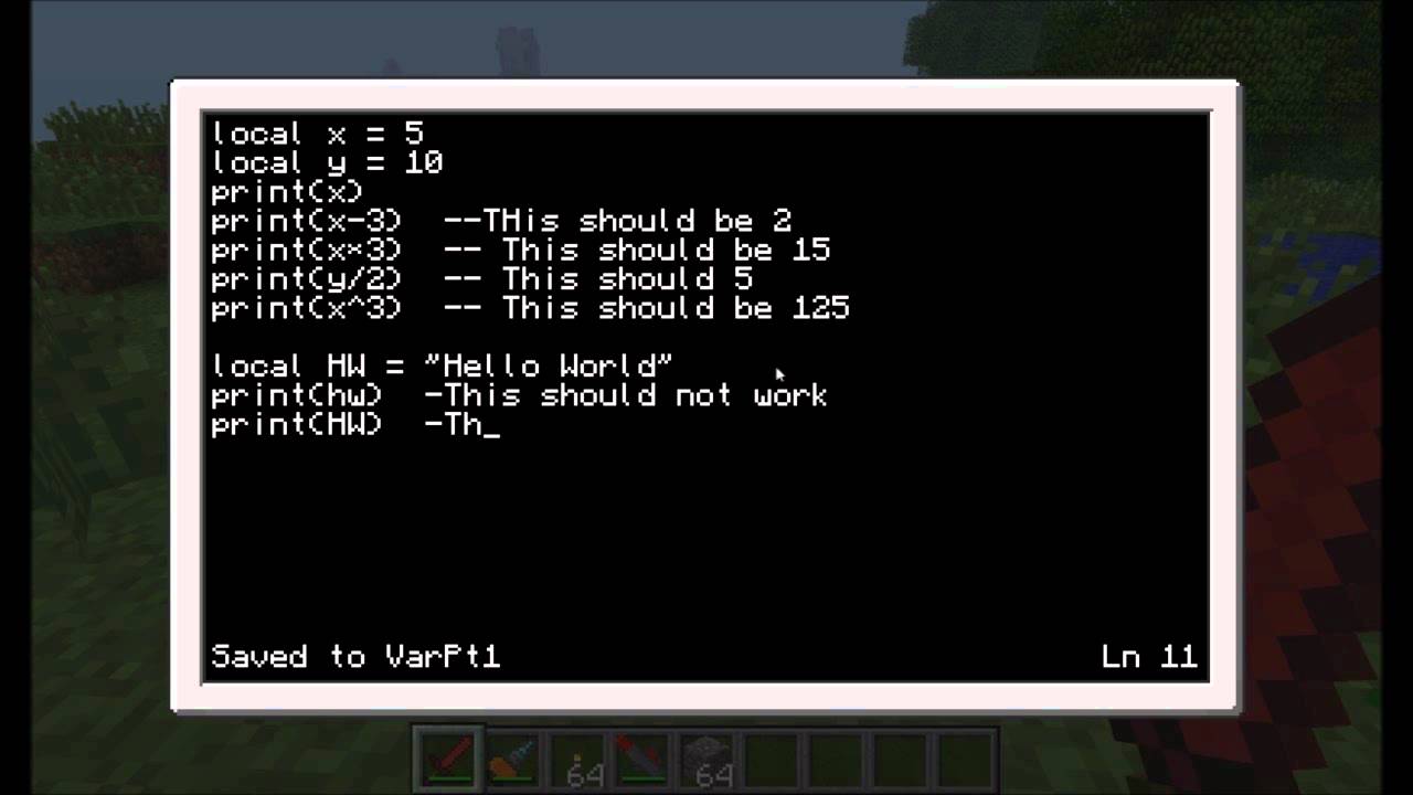 ComputerCraft Tutorial Episode 2 - Variables, Math, and Comments