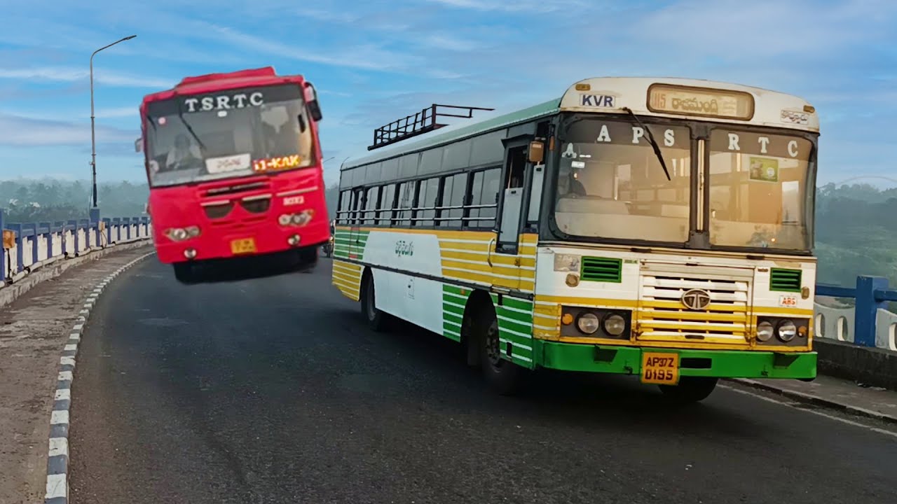 APSRTC Buses Driving Early Morning in Winter Fog on Bridge - Bus Videos - Bus Driver Skills