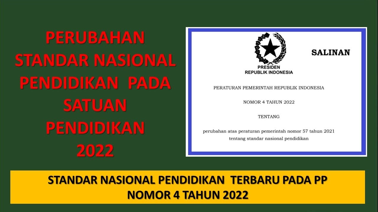 STANDAR NASIONAL PENDIDIKAN TERBARU | PP NOMOR 4 TAHUN 2022