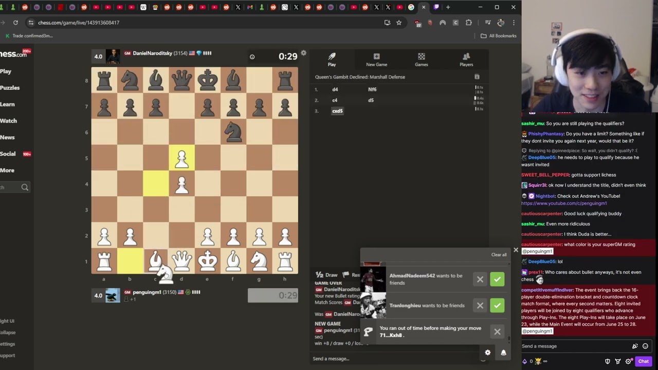 [12 Jun, 2025] penguingm1 - not worthy of bullet chess championship streamer