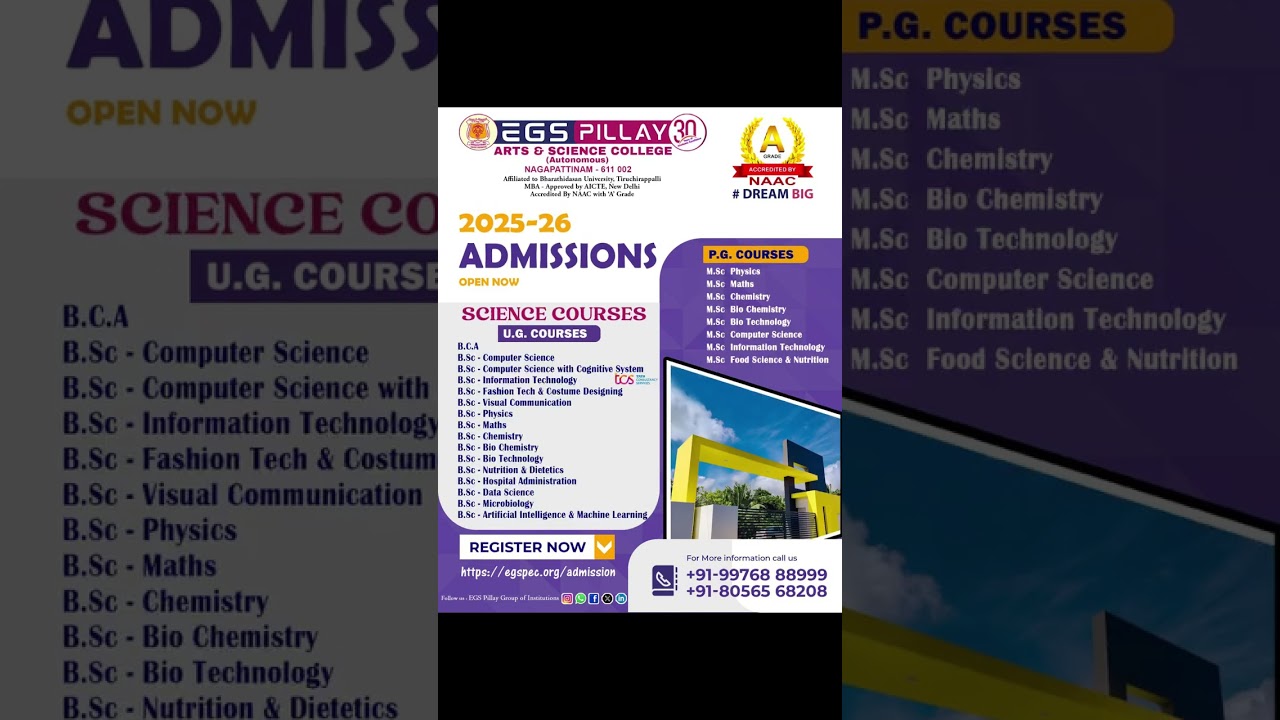 EGS Pillay Arts & Science Admission Opens 2025 26 | Arts and Science Courses offered UG, PG and Ph D