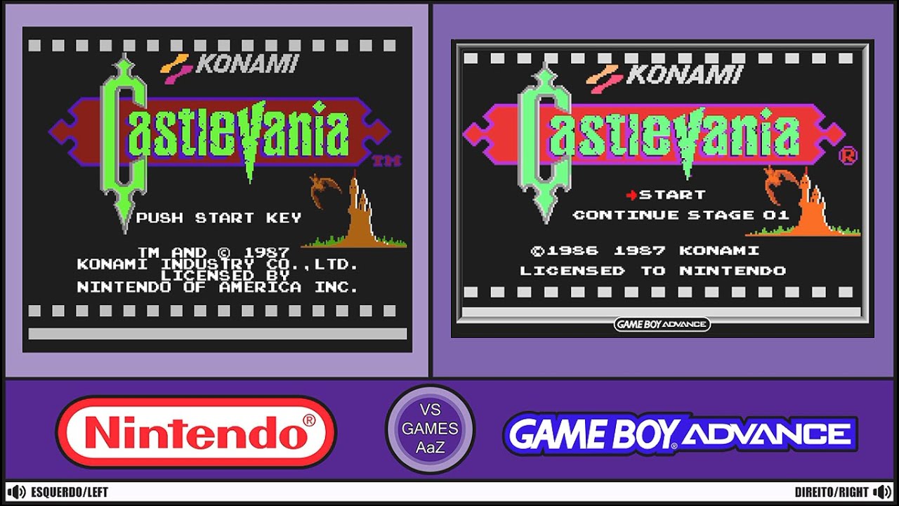 Castlevania (NES VS GBA) Side by side Comparison graphics