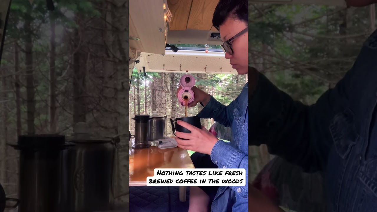 Fresh brewed coffee in the woods #日本一周 #軽バン #vanlifejapan