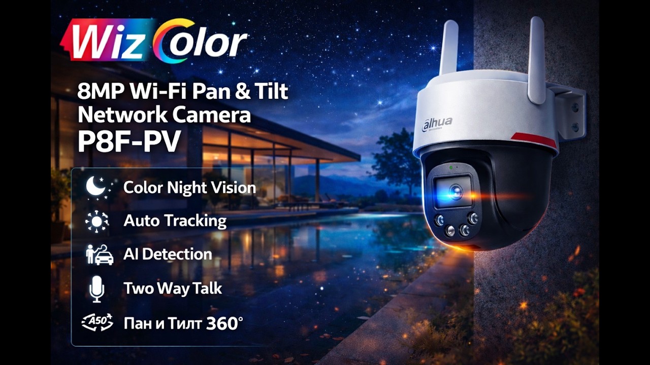 P8F-PV Dahua Technology 8MP WizColor Outdoor Wi-Fi Pan & Tilt Network Camera (Deluks Distribution)